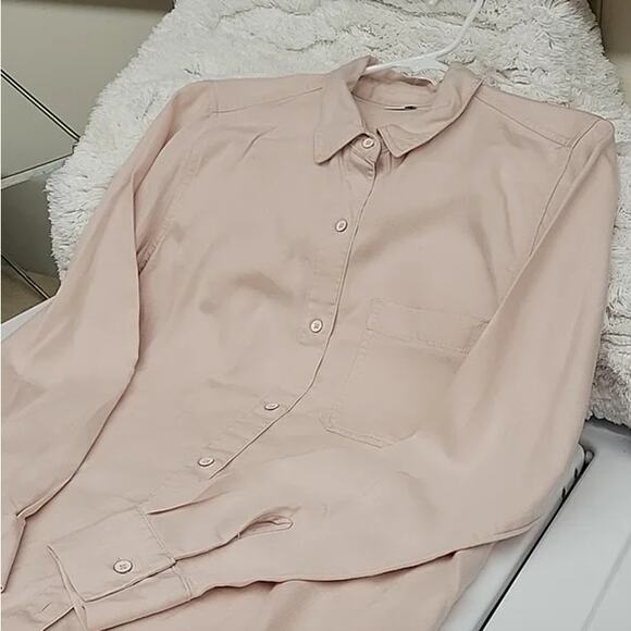 NEW OLD NAVY Blush Soft Pink Tencel Button Down Long Sleeve Shirt Top Blouse M - Picture 9 of 9